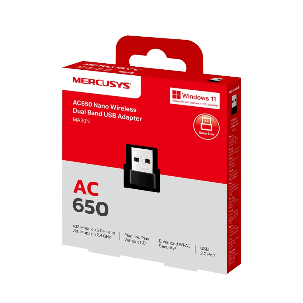 Placa De Red Adaptador Ma20n Nano P.redw Usb Mercusys Ac650 Dual Band