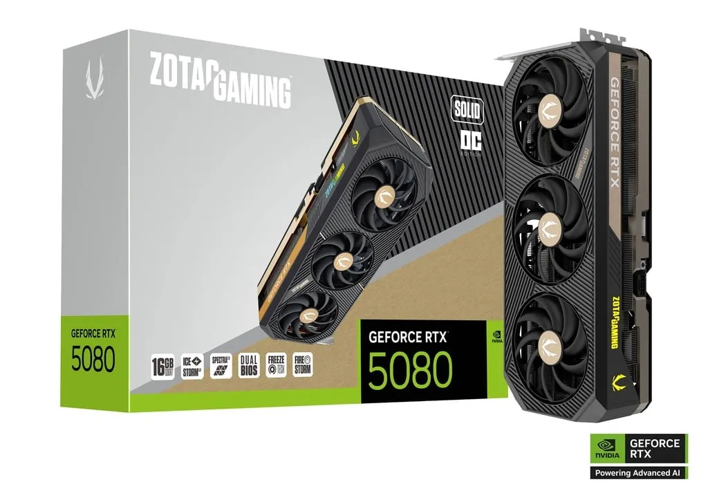 PLACA DE VIDEO ZOTAC GEFORCE GAMING RTX 5080 SOLID OC 16GB GDDR7