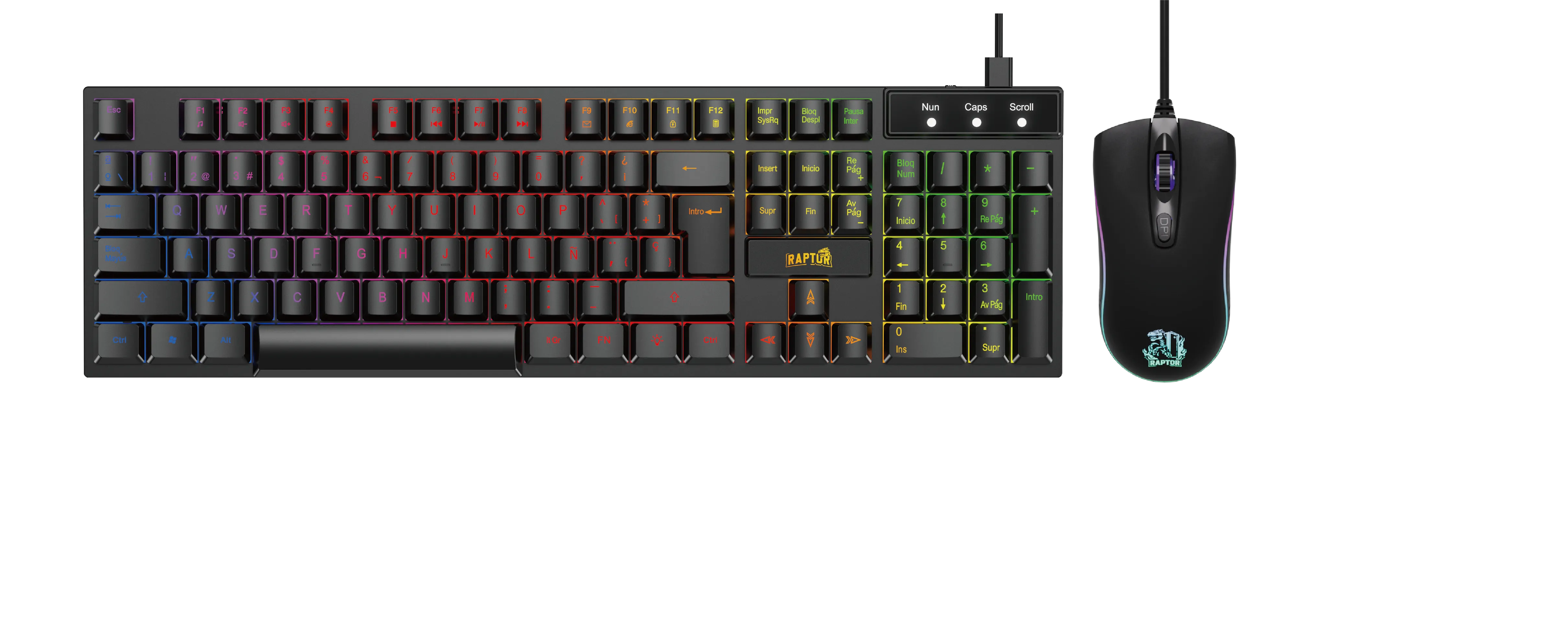 COMBO GAMER RAPTOR TECLADO MEMBRANA + MOUSE 4 BOTONES