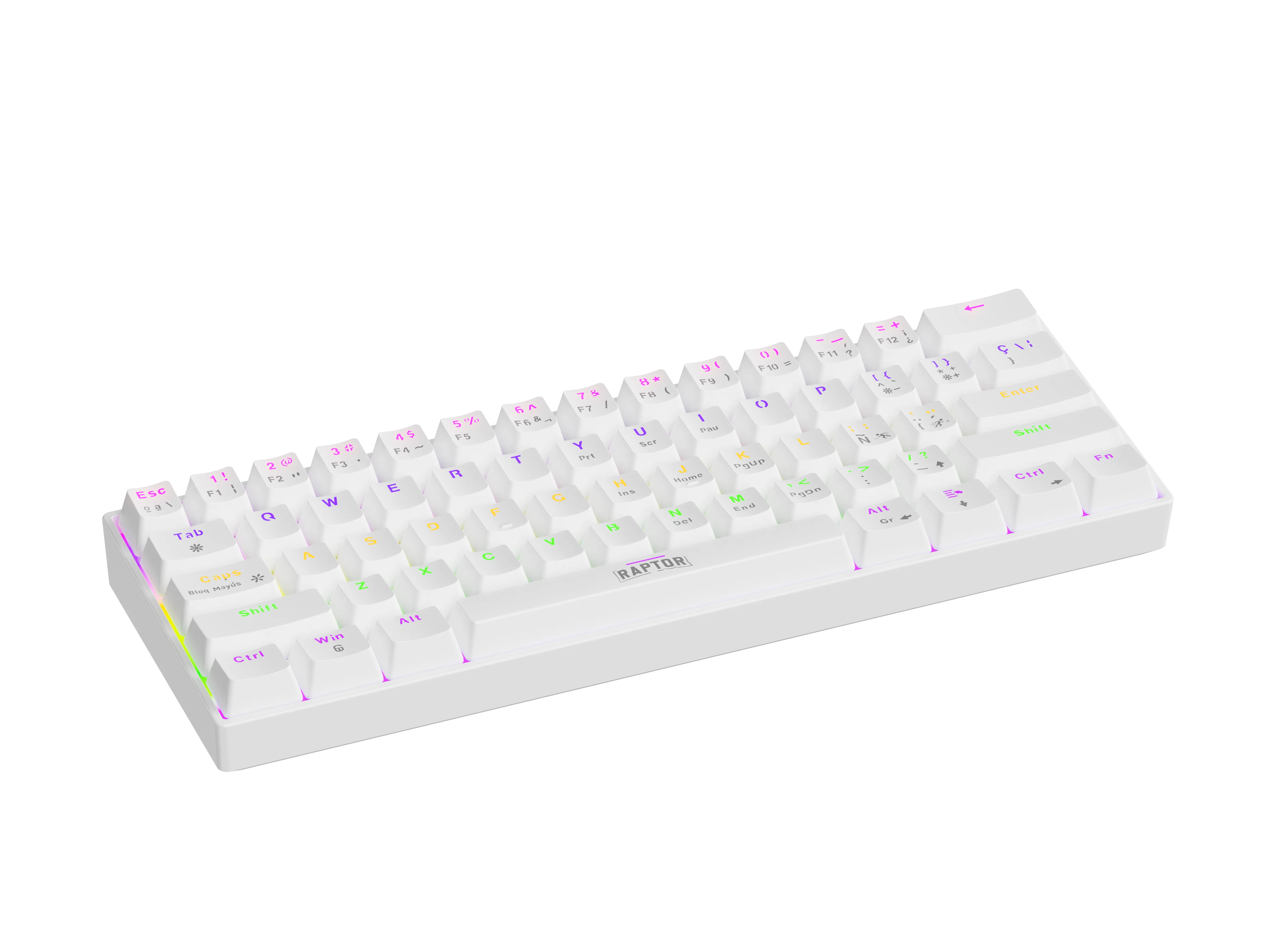Combo Gamer Raptor Teclado Mecanico 68 Teclas White + Mouse Rgb 8000dpi White + Mouse Pad S