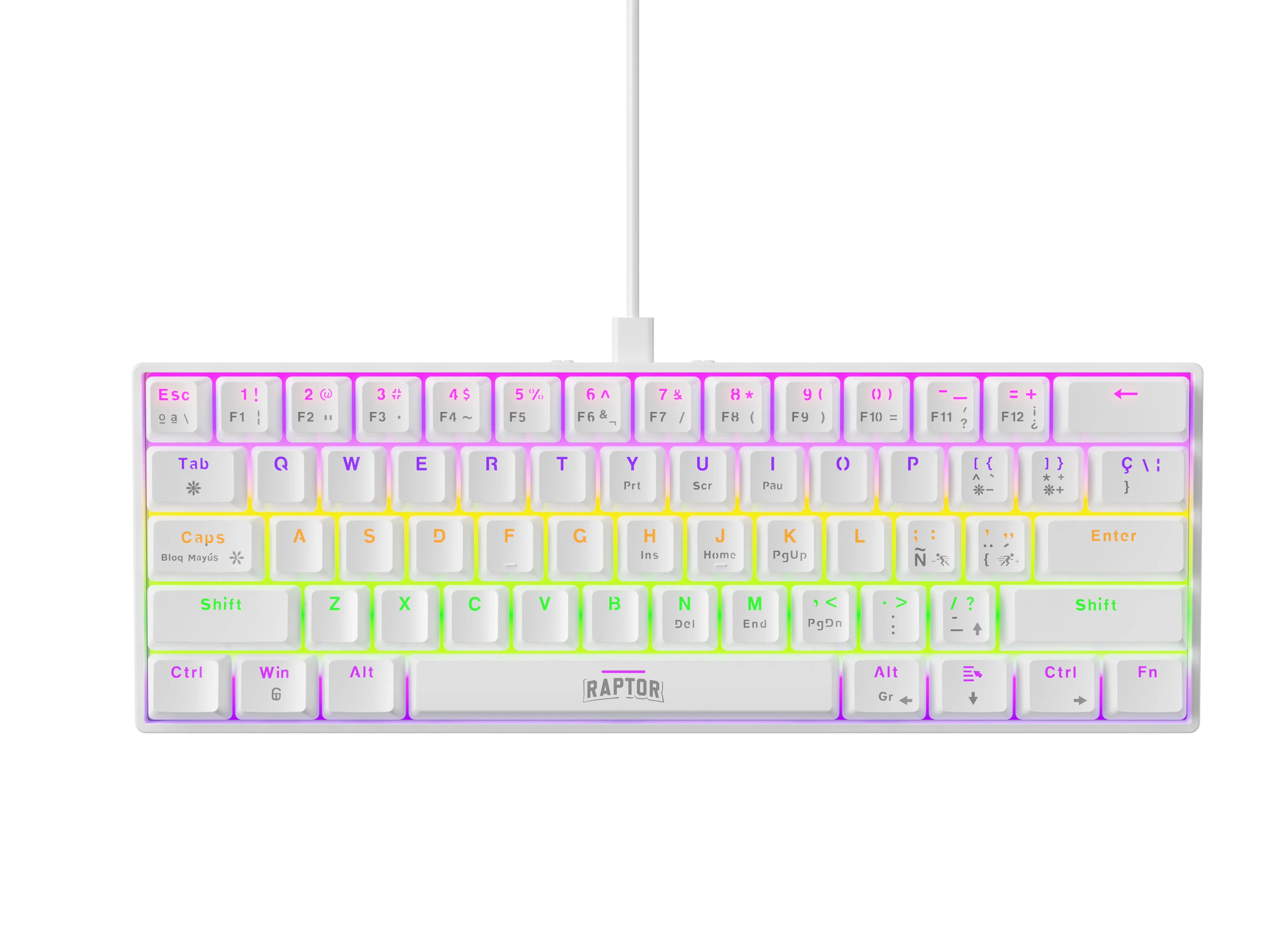 Combo Gamer Raptor Teclado Mecanico 68 Teclas White + Mouse Rgb 8000dpi White + Mouse Pad S
