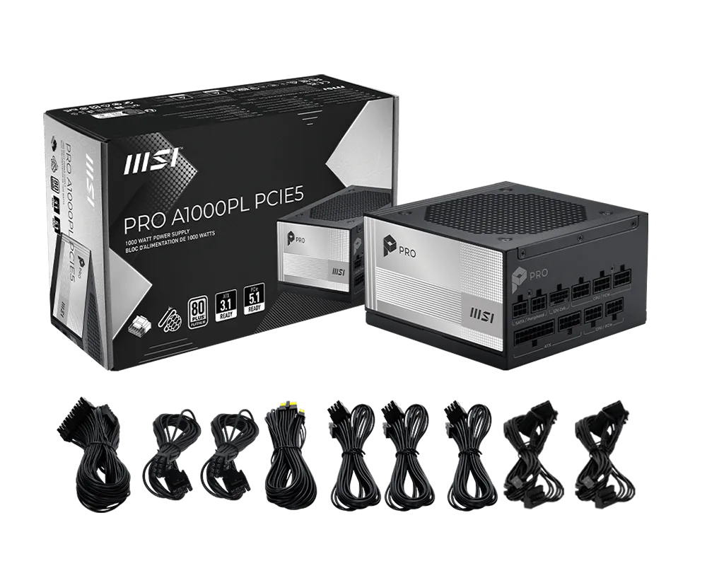 Fuente Msi Pro A1000pl Pcie5 1000w 80 Plus Platinum Full Modular