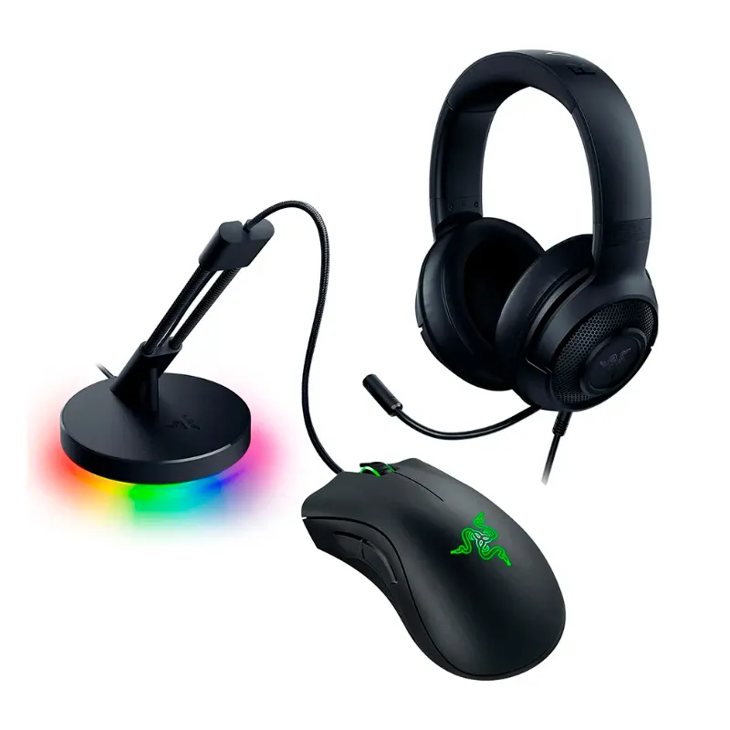 RAZER GAME ON BUNDLE DEATHADDER ESSENTIAL. KRAKEN X LITE Y MOUSE BUNGEE V3 CHROMA PACKAGING EDICION NASA