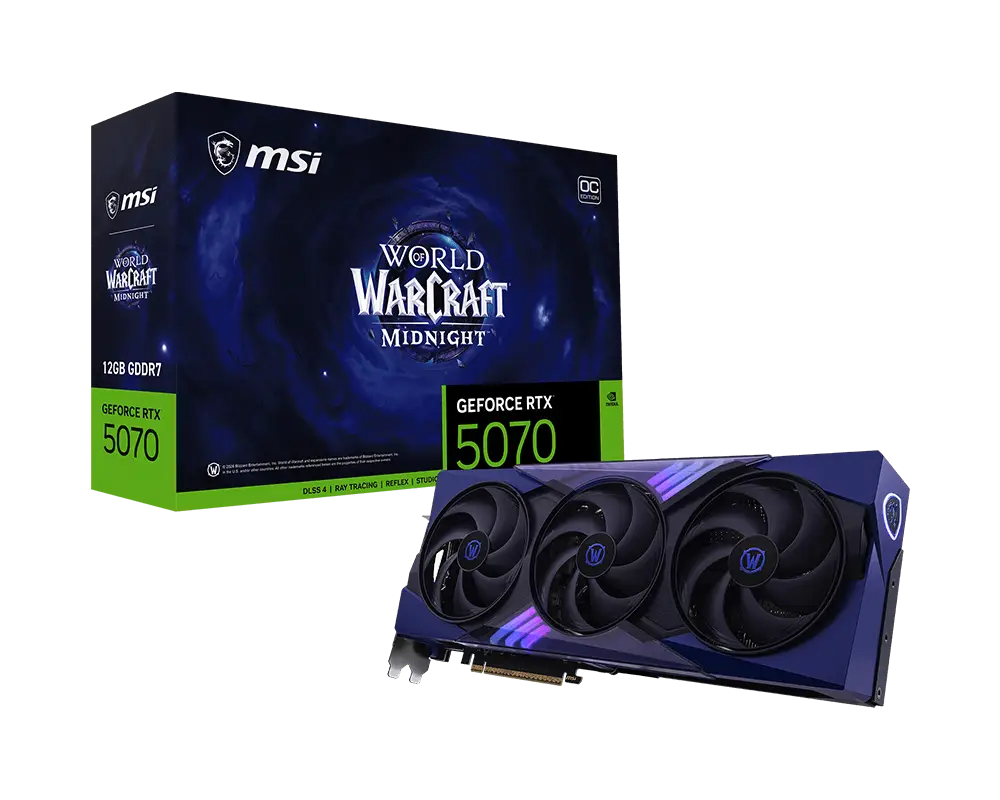 PLACA DE VIDEO MSI GEFORCE RTX™ 5070 12G WORLD OF WARCRAFT® MIDNIGHT VOID EDITION OC