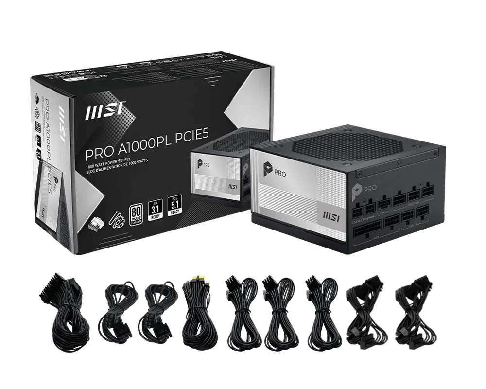 Fuente Msi Pro A1000pl Pcie5 1000w 80 Plus Platinum Full Modular