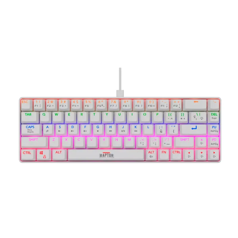 TECLADO GAMER RAPTOR FIRECLAW M68 MECANICO RETROILUMINADO SWITCH RED OUTEMU WHITE