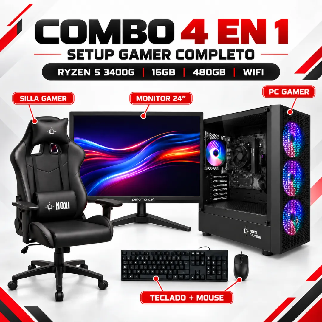 Noxi Gaming Pc Amd Ryzen 5 3400g | 16 Gb | 480gb | Wifi | Monitor 75hz | Silla Gamer