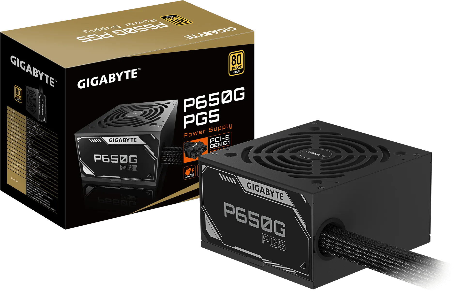 FUENTE GIGABYTE 650W 80 PLUS GOLD ATX 3.1 PCIE 5.1 BLACK