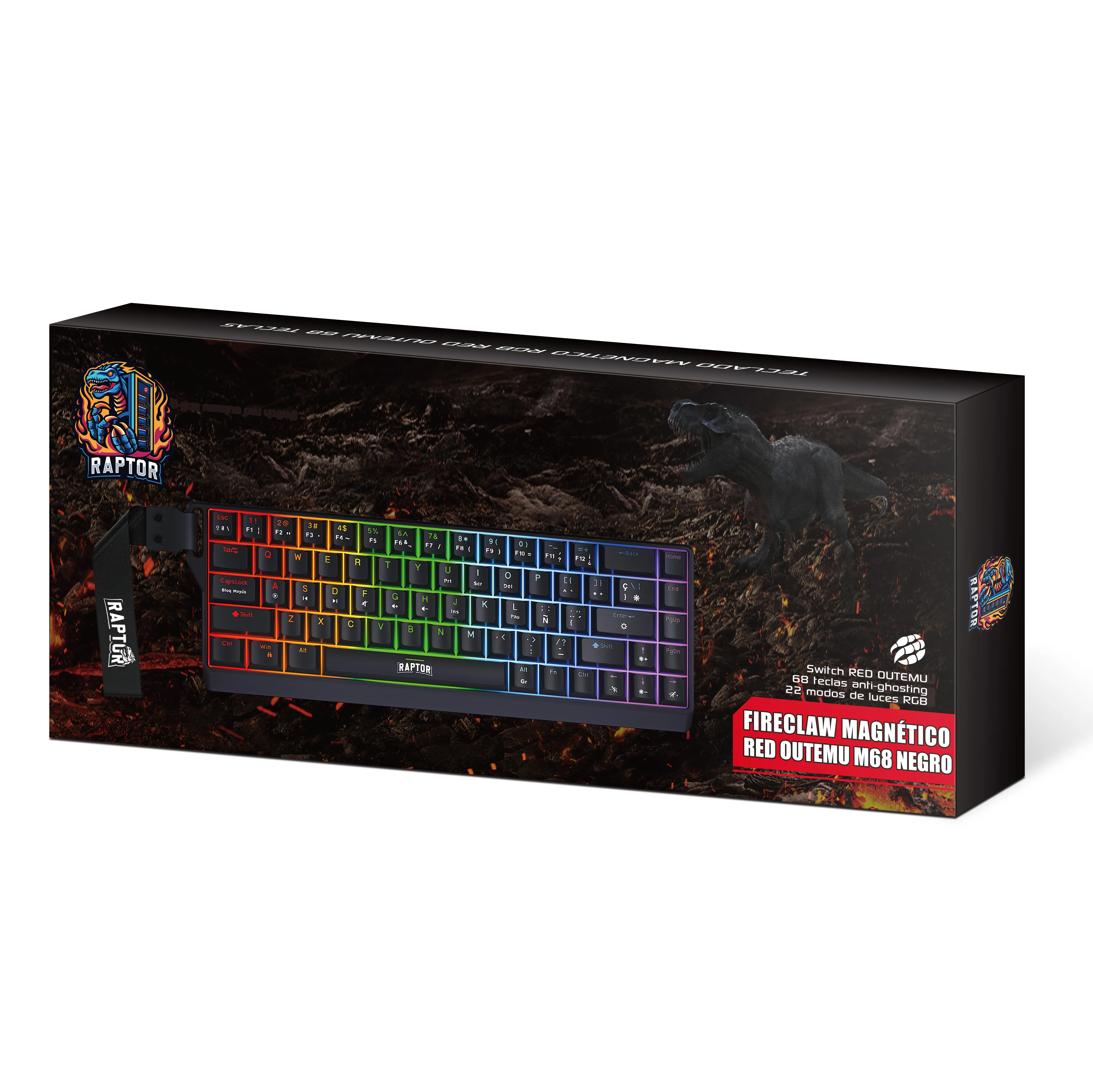 Teclado Gamer Raptor Fireclaw M68 Magnetico Rgb Switch Red Outemu
