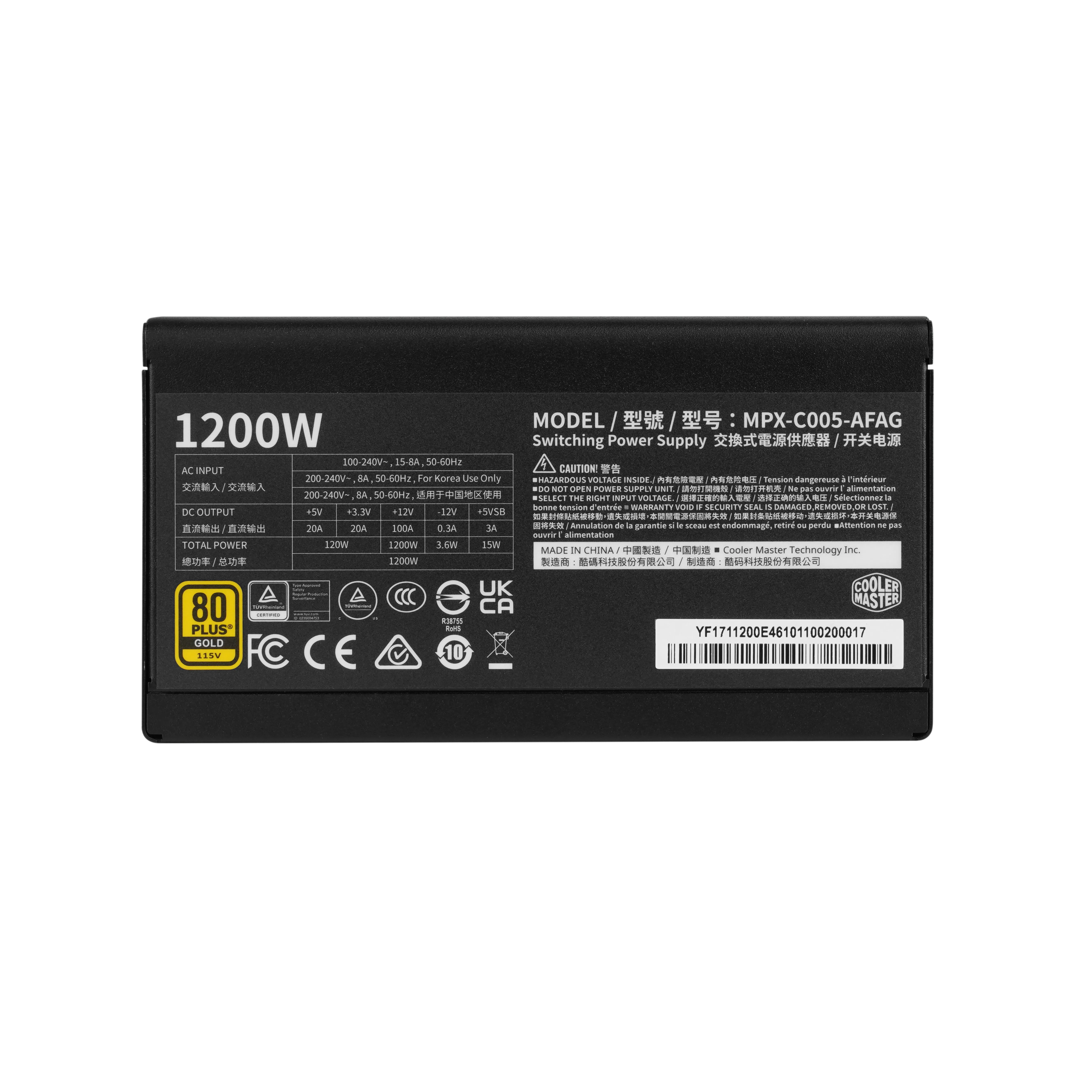 Fuente Cooler Master Elite Gold 1200w Full Modular 80 Plus